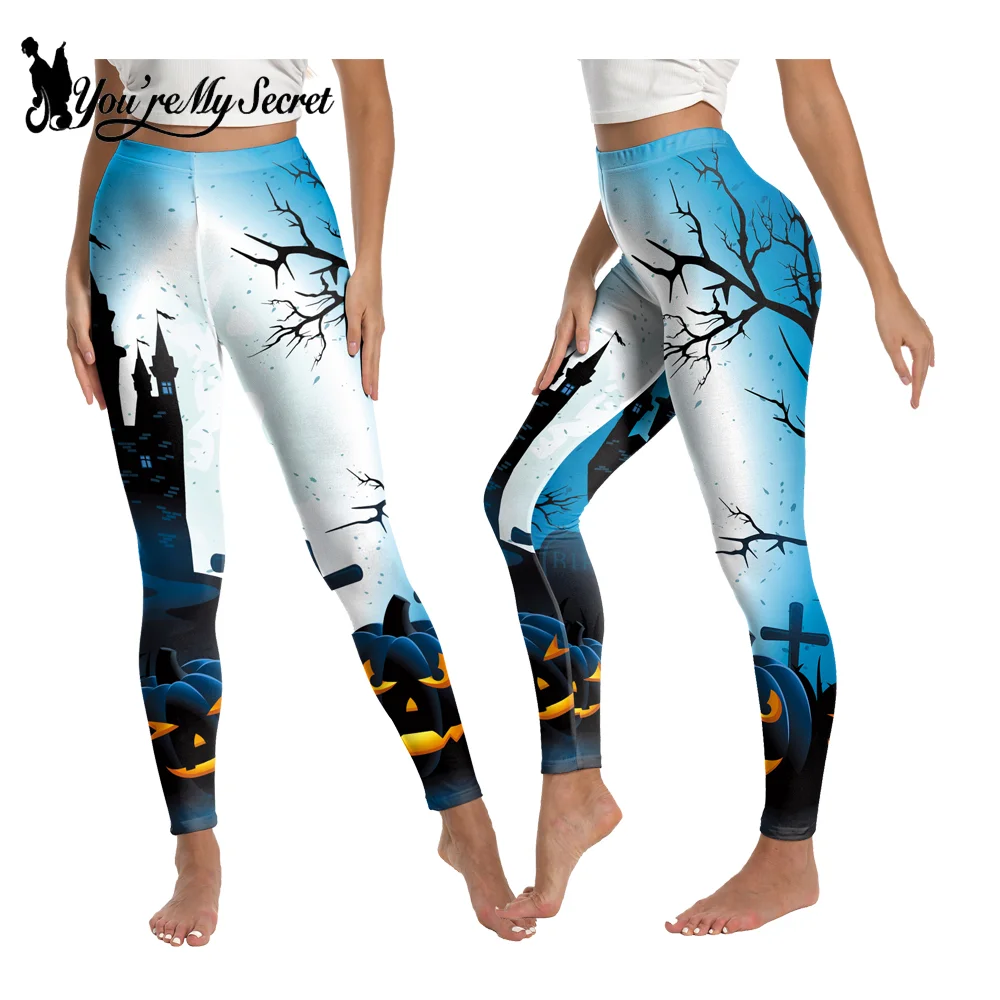 [You\'re My Secret]Halloween Cosplay 3D Skeleton Printed Leggings stretch elastic Skinny Fit Push Up Pants Women pumpkin Trousers