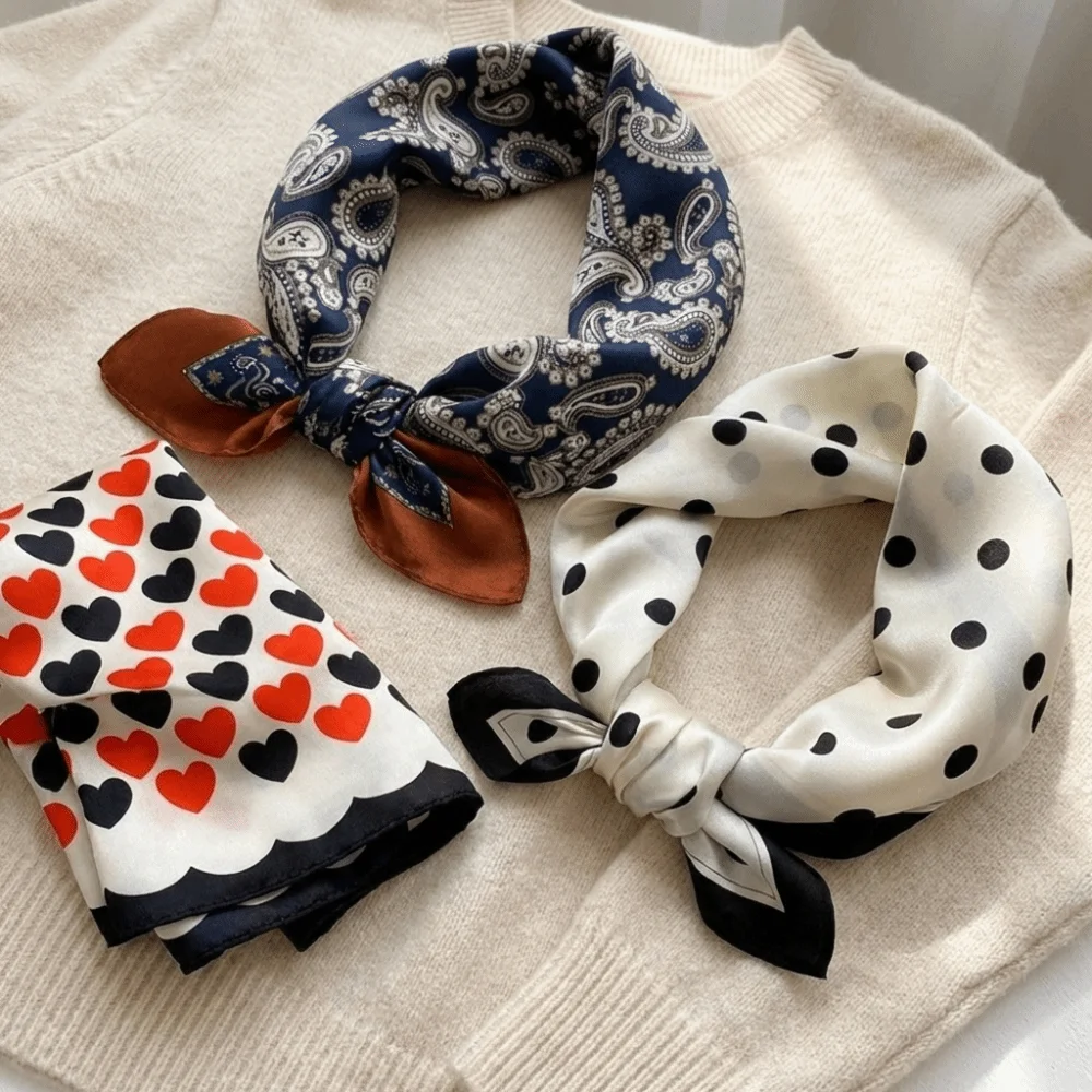 

Fashion 45x45CM Silk Scarf Geometric Pattern Printed Square Scarf Minimalist Headscarf/hair Wrap Geometric Scarf Women Headwear