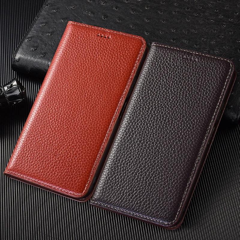 Litchi Genuine Leather Flip Case For Xiaomi Poco X3 X4 X5 X6 X7 F4 F5 F6 F7 M3 M4 M5 M5S M6 M7 Plus Pro Ultra Phone Cover Cases