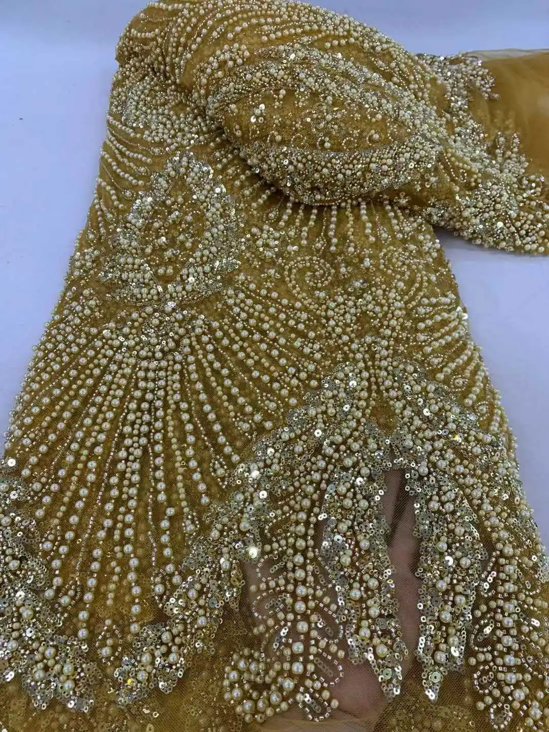 Luxury Heavy Industries Sequin Beads Pearl Tulle Embroidery Is Suitable For High-End Wedding Dresses Lace Fabrics