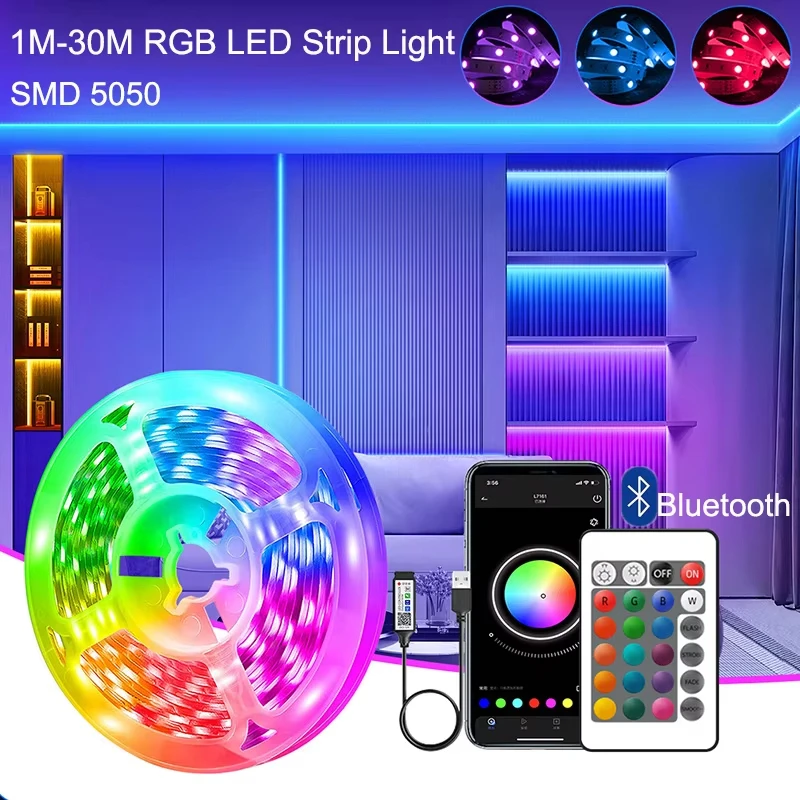 Bluetooth USB LED Strip Light 5050 SMD 5V RGB Flexible Self-adhesive Tape Lamp for TV Desktop Ribbon Diode