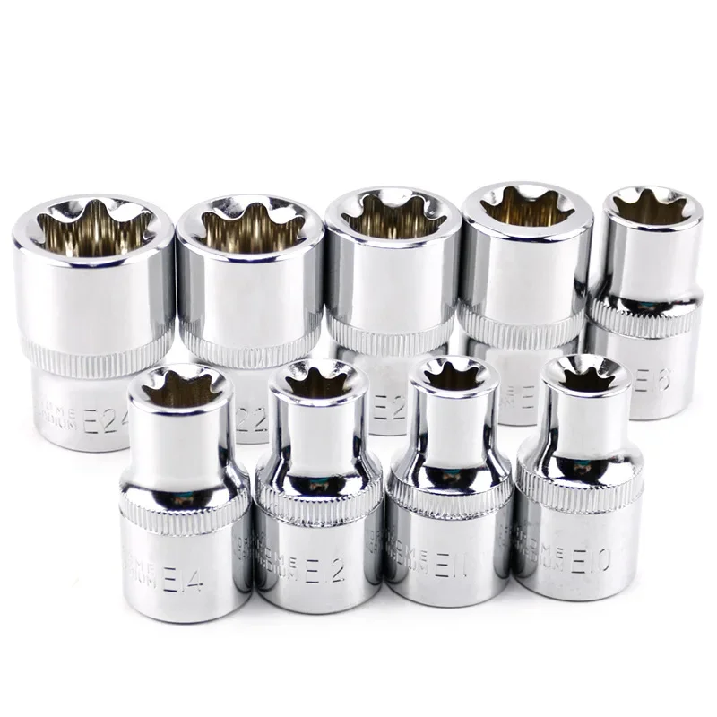 Juego de enchufes Torx de E10-E24, herramientas de reparación de automóviles, cabeza de llave Hexagonal de 1/2 "y 12,5mm, CR-V tipo E, 9 Uds.