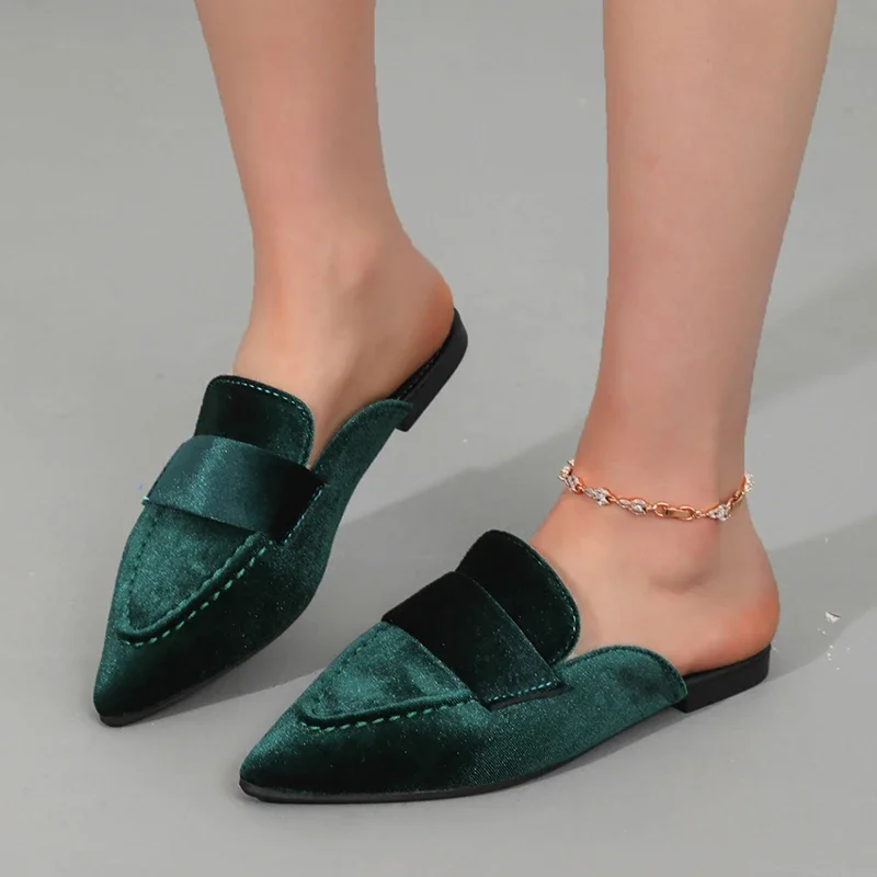 Szpiczaste palce damskie kapcie mieszkania zamszowe klapki buty Slingback sandały na co dzień 2024 moda nowe klapki japonki trend jesienny Lady