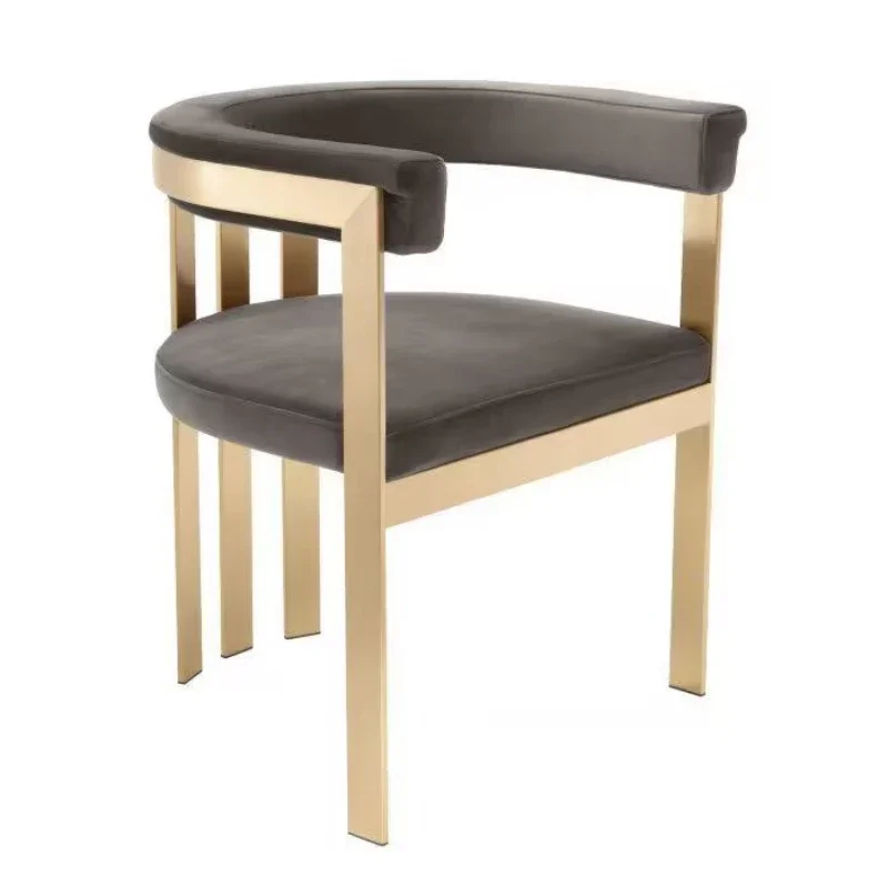 Light luxury stainless steel titanium-plated dining chair, hotel model room leisure negotiation armchair
