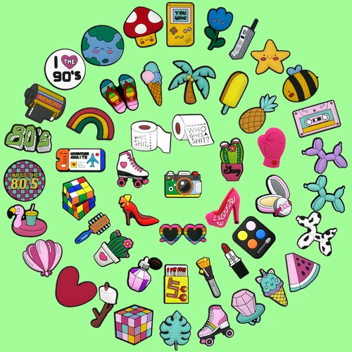 1/50 Uds. Amuletos de zapatos de verano para accesorios, decoración de zapatos de billete de avión arcoíris para sandalias, cosméticos, se adapta a todos los zuecos