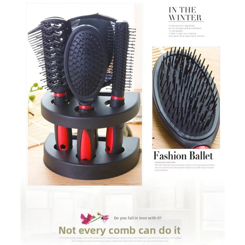5-Pack Comb Brush Set with Mirror Hair Brush Holder Professional Massage Comb Cosmetic Hair Styling Tool Set