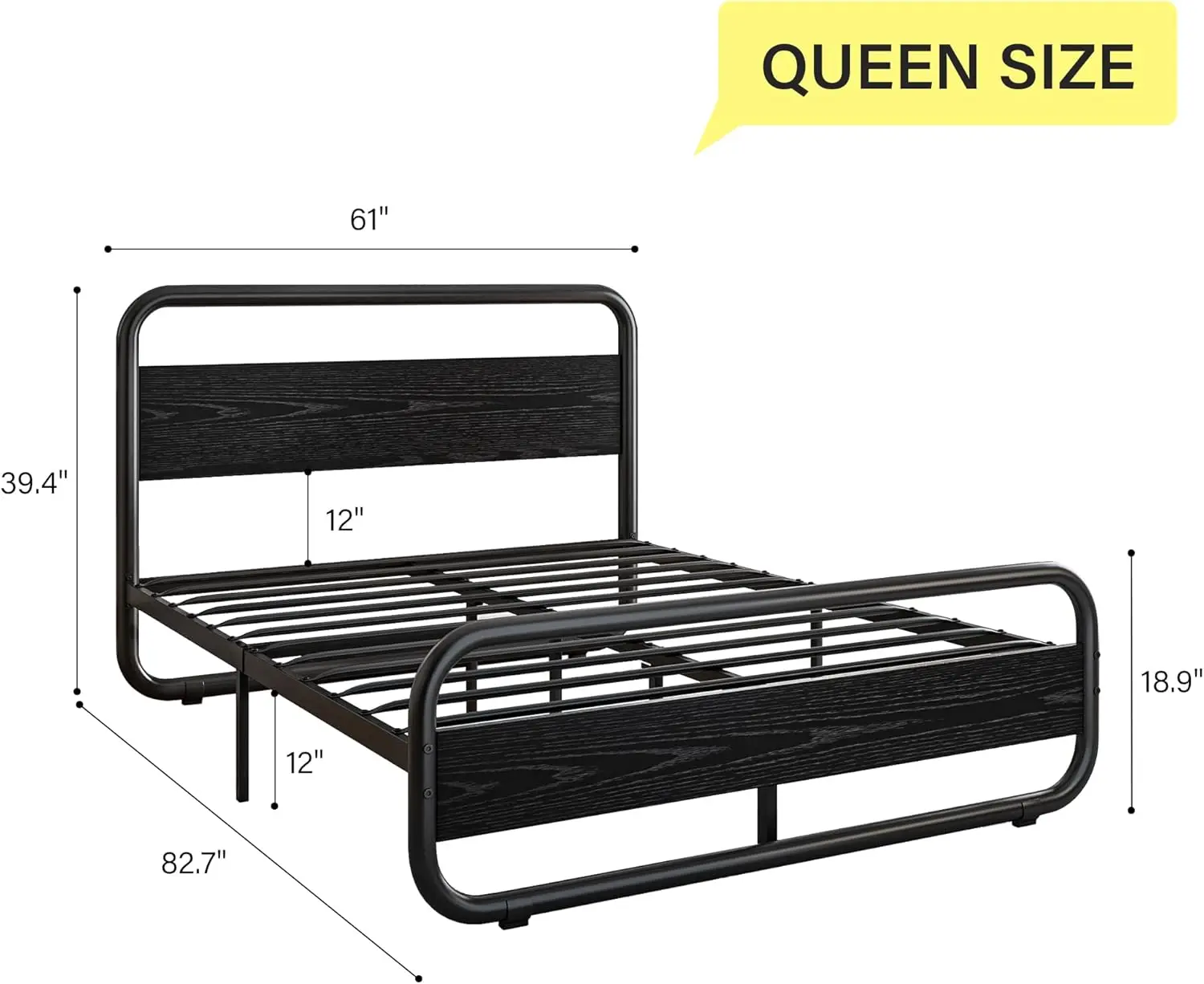 Frame with Headboard LED Frame Queen Size Heavy Duty Metal Rustic  Frame Size Wood Platform Bed