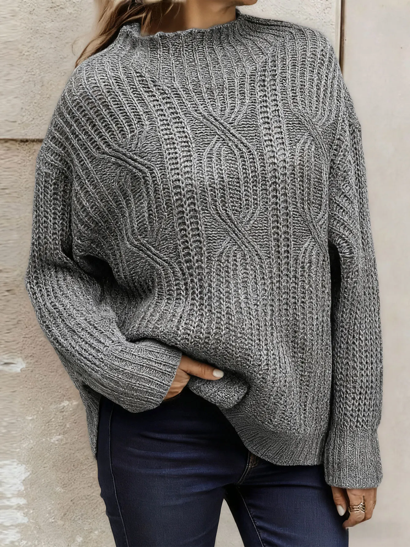 Pull élégant surdimensionné à col roulé pour femme, chemisier doux à manches longues, semblable au manteau d'hiver, pull chaud d'automne et d'hiver