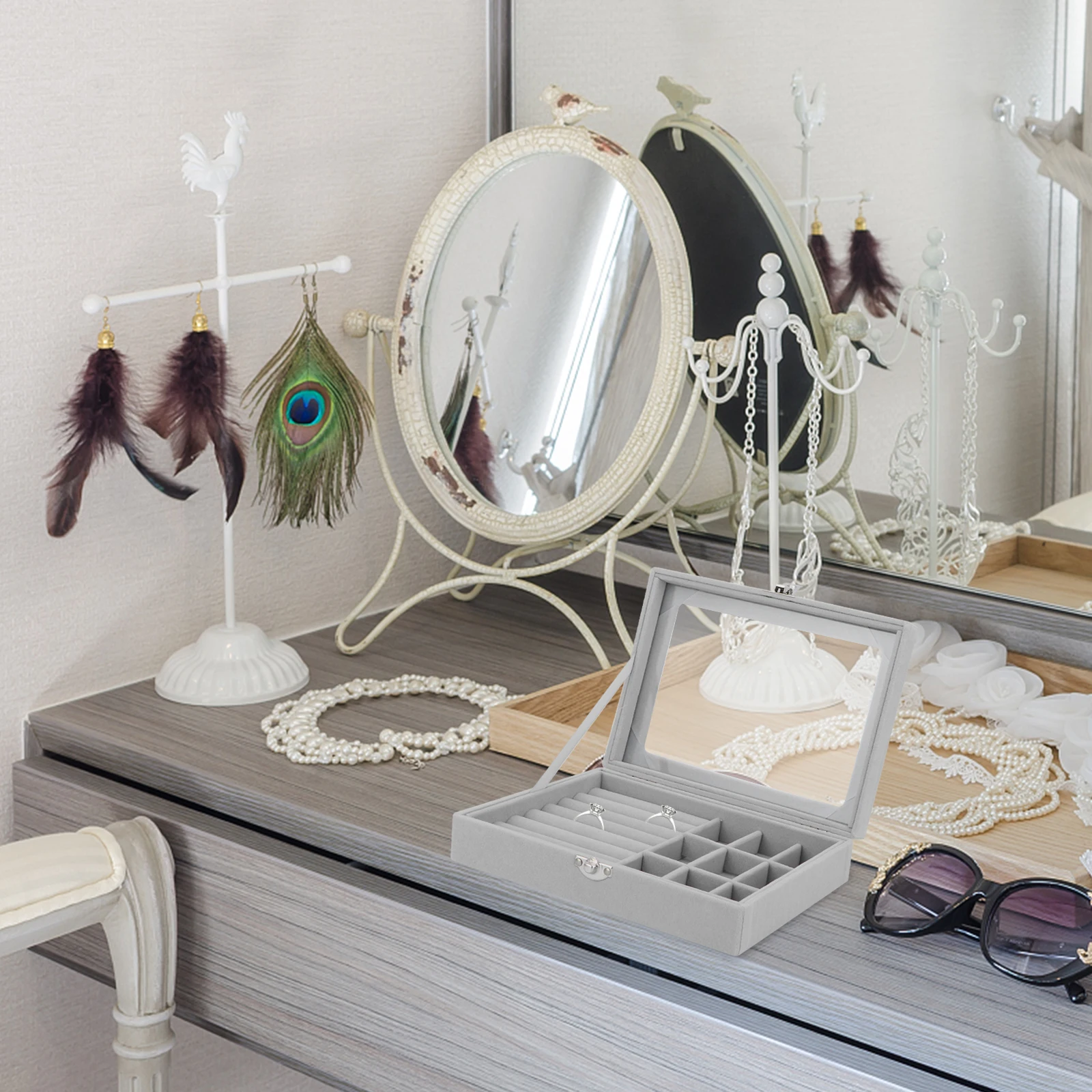 

Flannel Jewelry Box High Grade Storage Container Rack Holder Bracelet Display Earring Case Keeps ganized Small Daily Wear