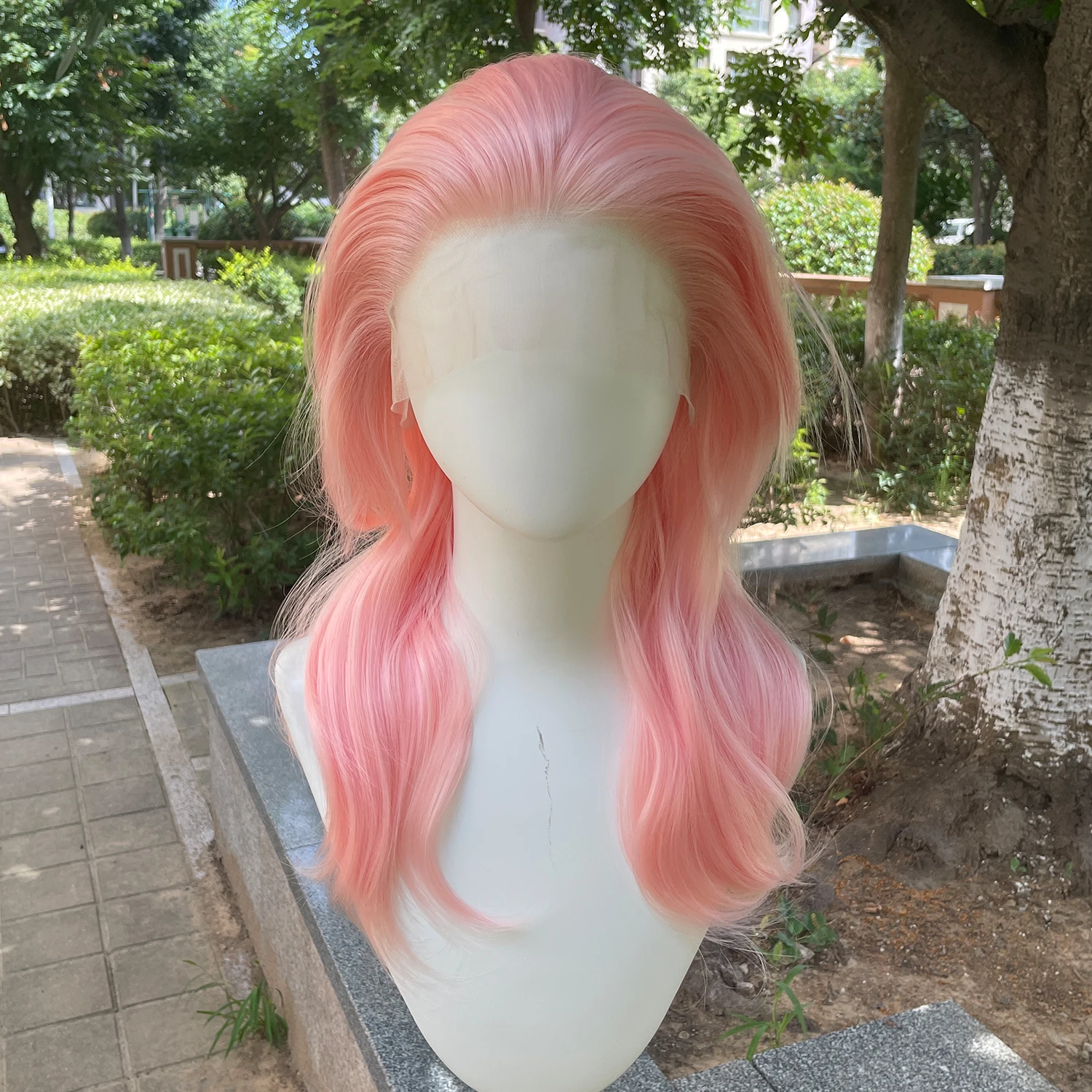 ドリームピンク-13x4-合成レースフロントウィッグ-女性用-肩までの長さのマルレットコスプレウィッグ-男性用-ハーフハンドタイド-グルーレス-ナチュラル