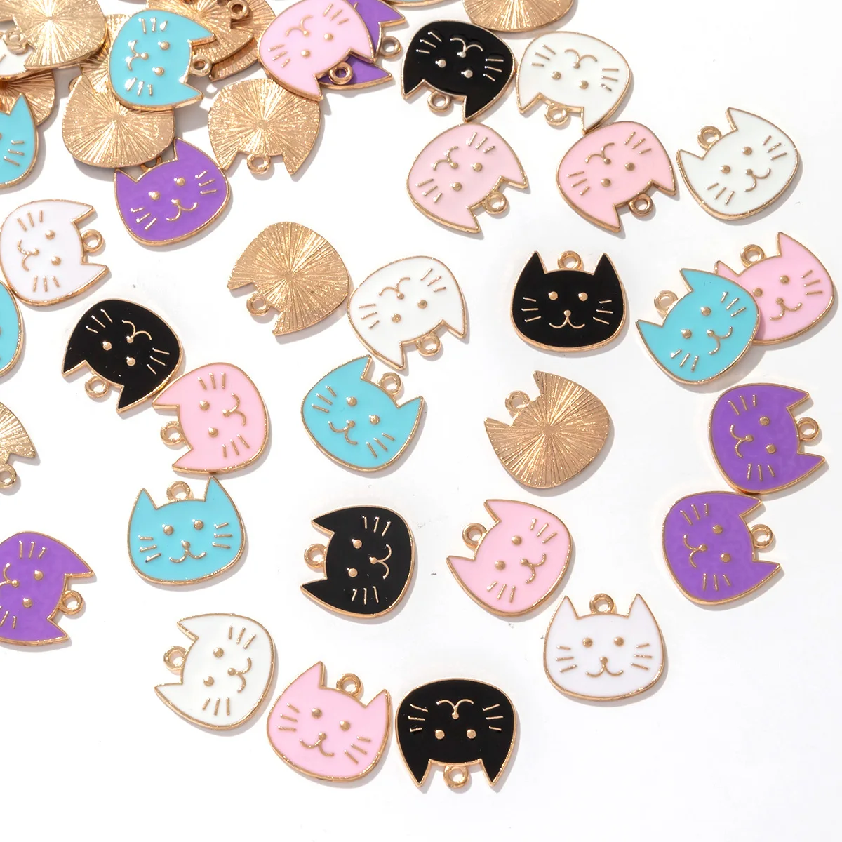 50pcs/lot colorful cute small cat pendant alloy enamel Charm DIY accessories of necklace bracelet headdress handmade fitting