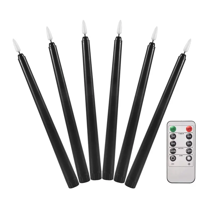 6Pcs Flameless Black Taper Candles Flickering With 10-Key Remote Timer, Battery Operated LED Candlesticks Window Candles-A21R