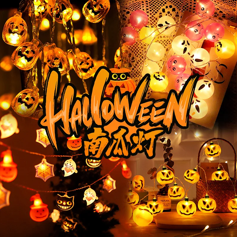 

Halloween LED Battery Powered Lighting Strings with Ghost Cat Pumpkin Spider Shape Indoor USB Night Lights Decoration Gift