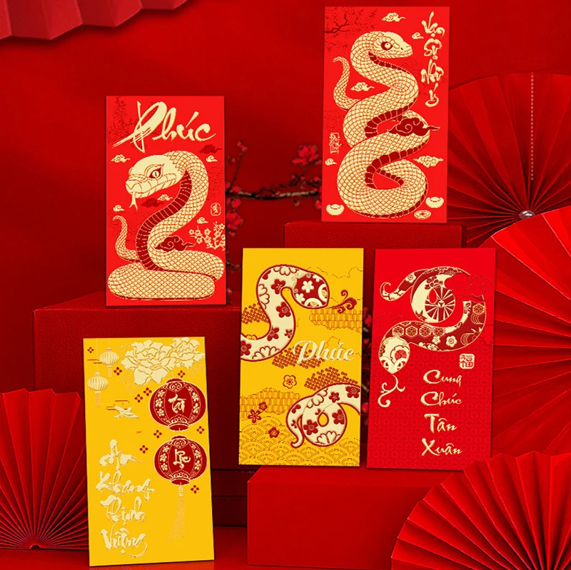 6Pcs Cartoon Zodiac Snake Spring Festival Red Envelope Cute Fashion Lucky Money Bag Creative Chinese New Year Red Packet Gifts