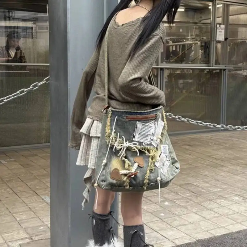 Y2k Aesthetic Fashion Vintage Handbags Women Grunge Haruku Patchwork Denim Bag All Match Streetwear Shoulder Crossbody Bags