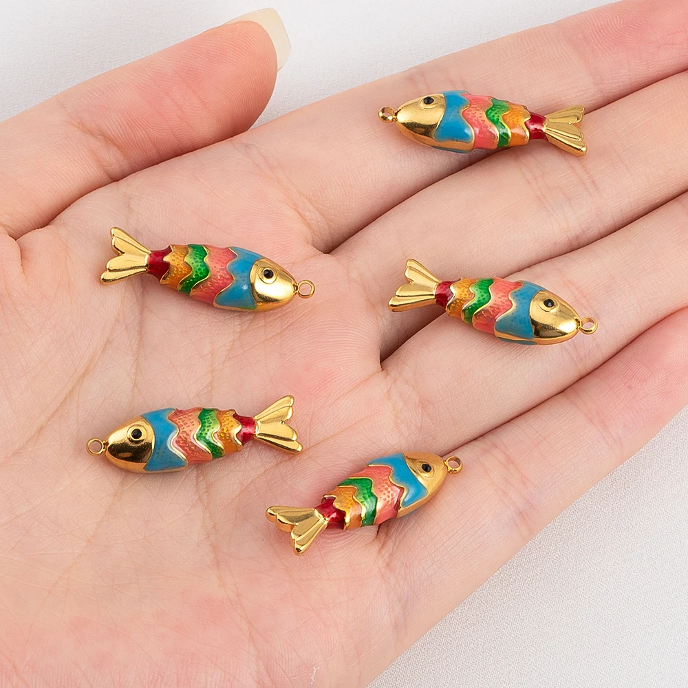 1pc 304 in acciaio inossidabile smalto iridescente ciondolo pesce tema oceano per braccialetto fai da te collana gioielli ricerca accessori moda