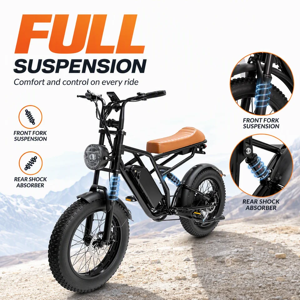 750W Fat Tire Electric Bike for Adults, 48V 15.6Ah E-Bike with 3 Riding Modes & 5 PAS Levels, Shimano 7-Speed, Full Suspension, E-ABS Brakes, 20"x4" Retro All-Terrain Electric Bicycle (50km Range) image 5