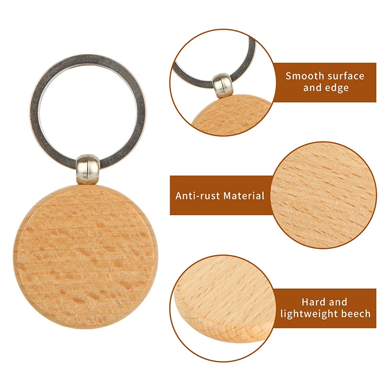 60Pcs Round Wooden Key Tags Blank Wooden Key Chain Wood Keychain Supplies for Craft Party Home Decoration Christmas Pendant