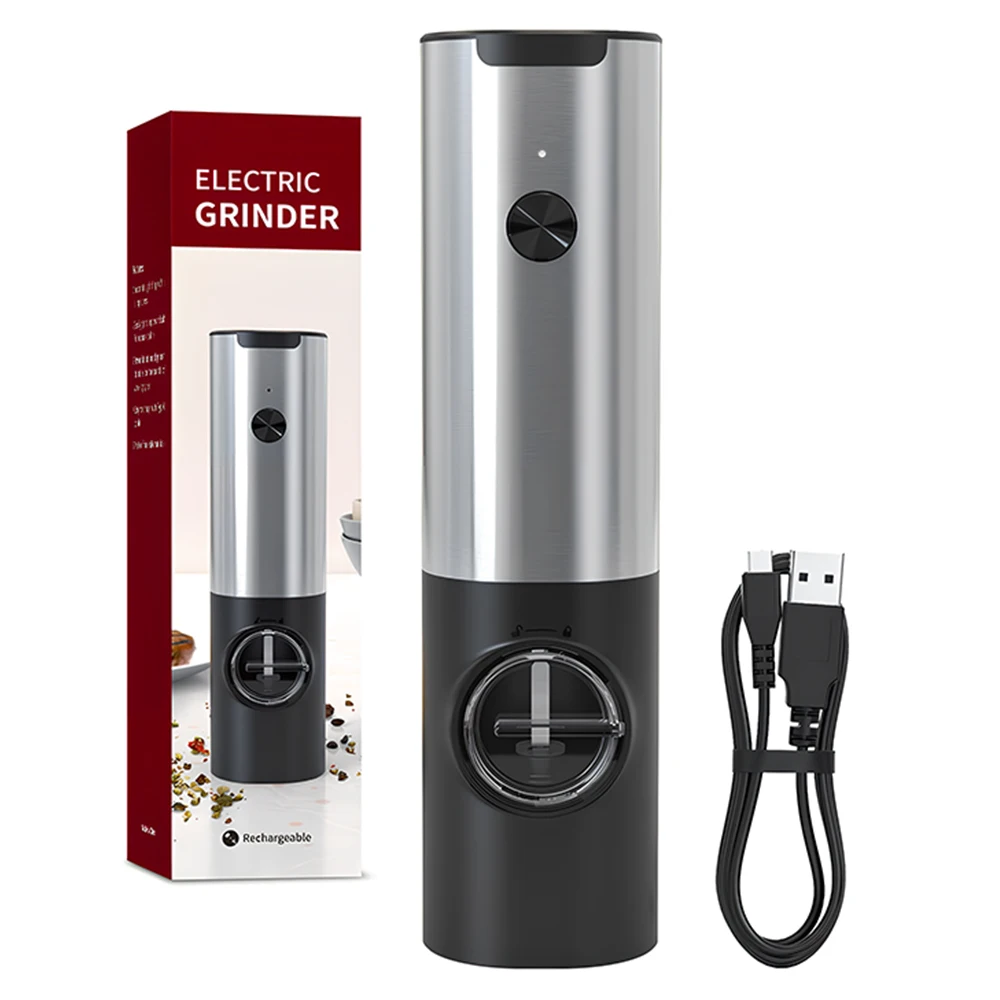 Molinillo de sal y pimienta automático con base de carga, luz LED, molienda ajustable, molinillo de especias eléctrico para barbacoa de cocina