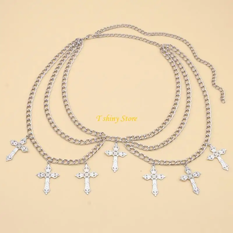 أحزمة الخصر الحديثة N58F لمجوهرات الجسم مع حزام فستان الجينز مع صليب مجوف