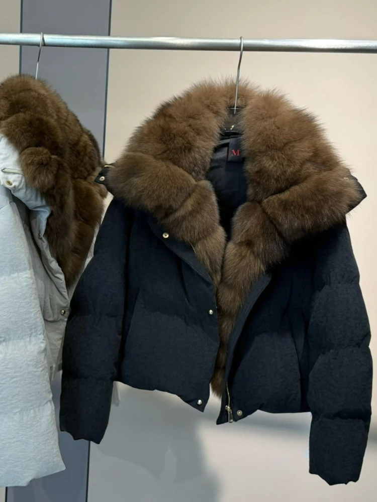 Women's Down Padding Jacket Lightweight Thick Warm Puffer Clothing Premium Real Fur Trim Collar Trend Luxury Quality Overcoat