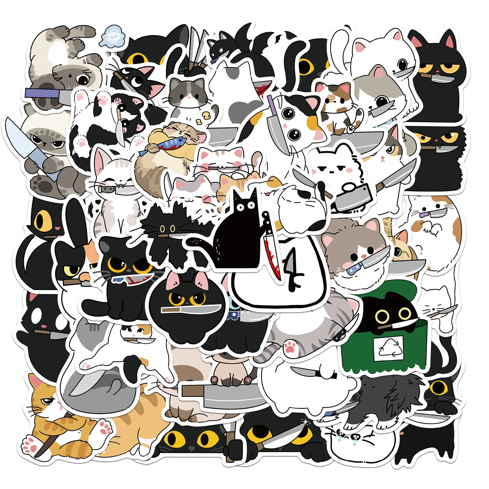 

10/30/50PCS Cute Cat with a Knife Cartoon Graffiti Sticker Phone Guitar Laptop Notebook Suitcase Cup Waterproof Sticker Kids Toy