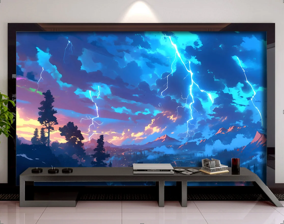 

Custom wallpaper beautiful Colorful clouds Lightning Forest TV background wall home decoration living room bedroom 3d wallpaper