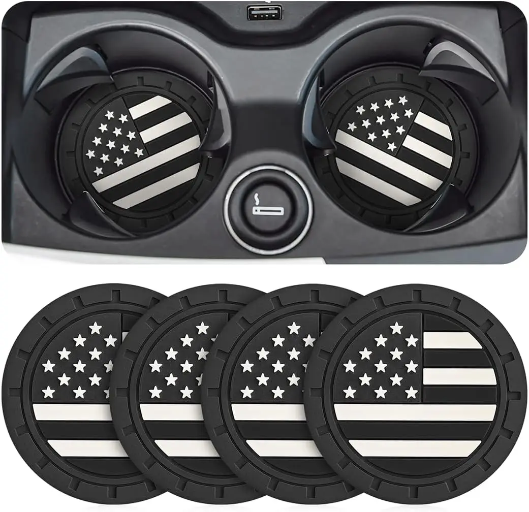

4 Pack Car Cup Coasters with American Flag Design, Anti-Slip Shockproof Drink Mats for Vehicle Interior Decor