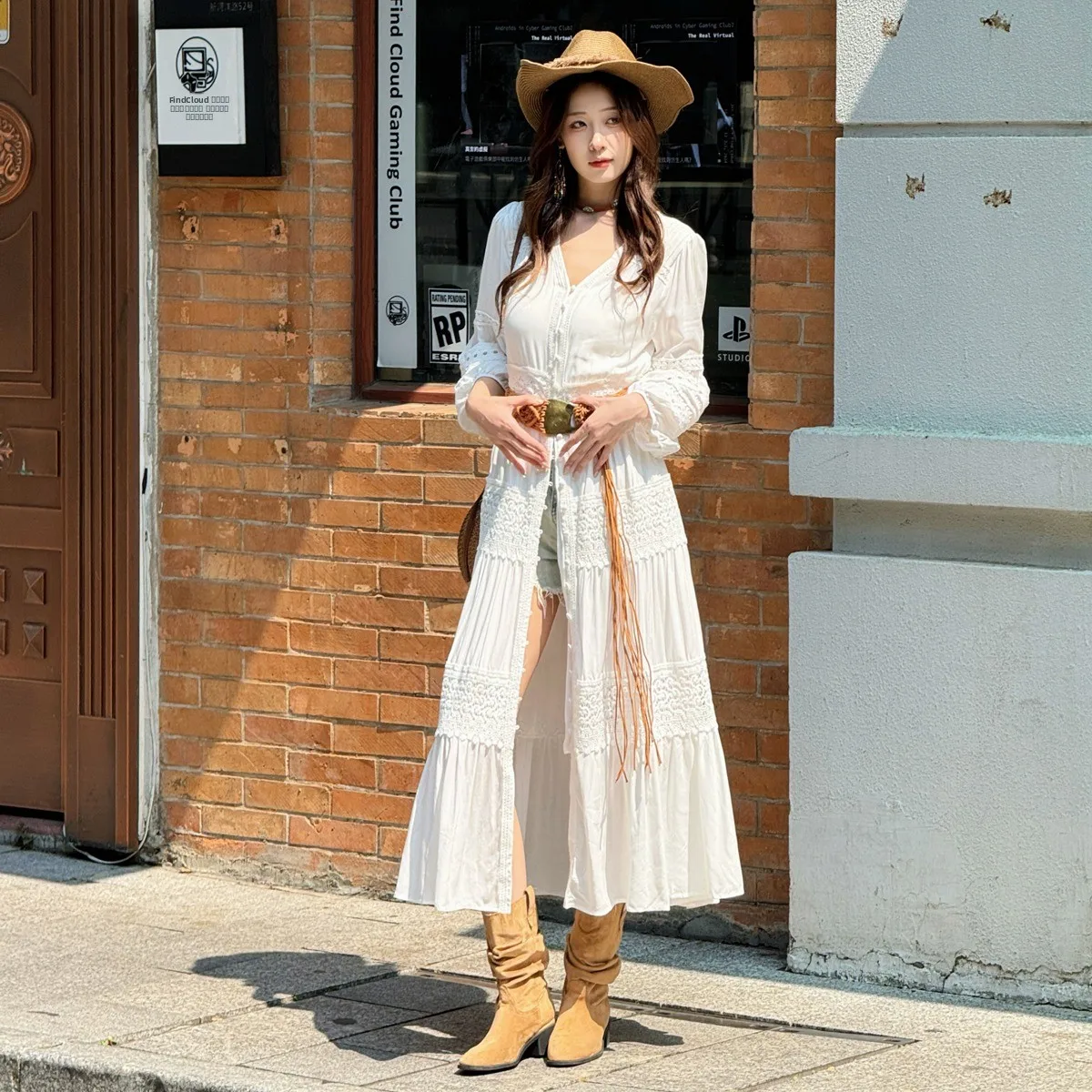 ロングレーススプライスホワイトドクター女性用旅行砂漠休暇スレロングスヴェコットン00％日焼け止めカーディガンフェムファイオン