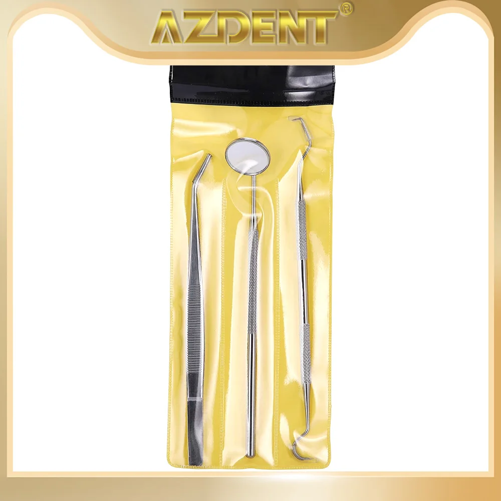 AZDENT Dental Cleaning Tools Set Mouth Mirror Stainless Steel Tweezers Elbow Probe Dentists Instrument Teeth Whitening Dentistry