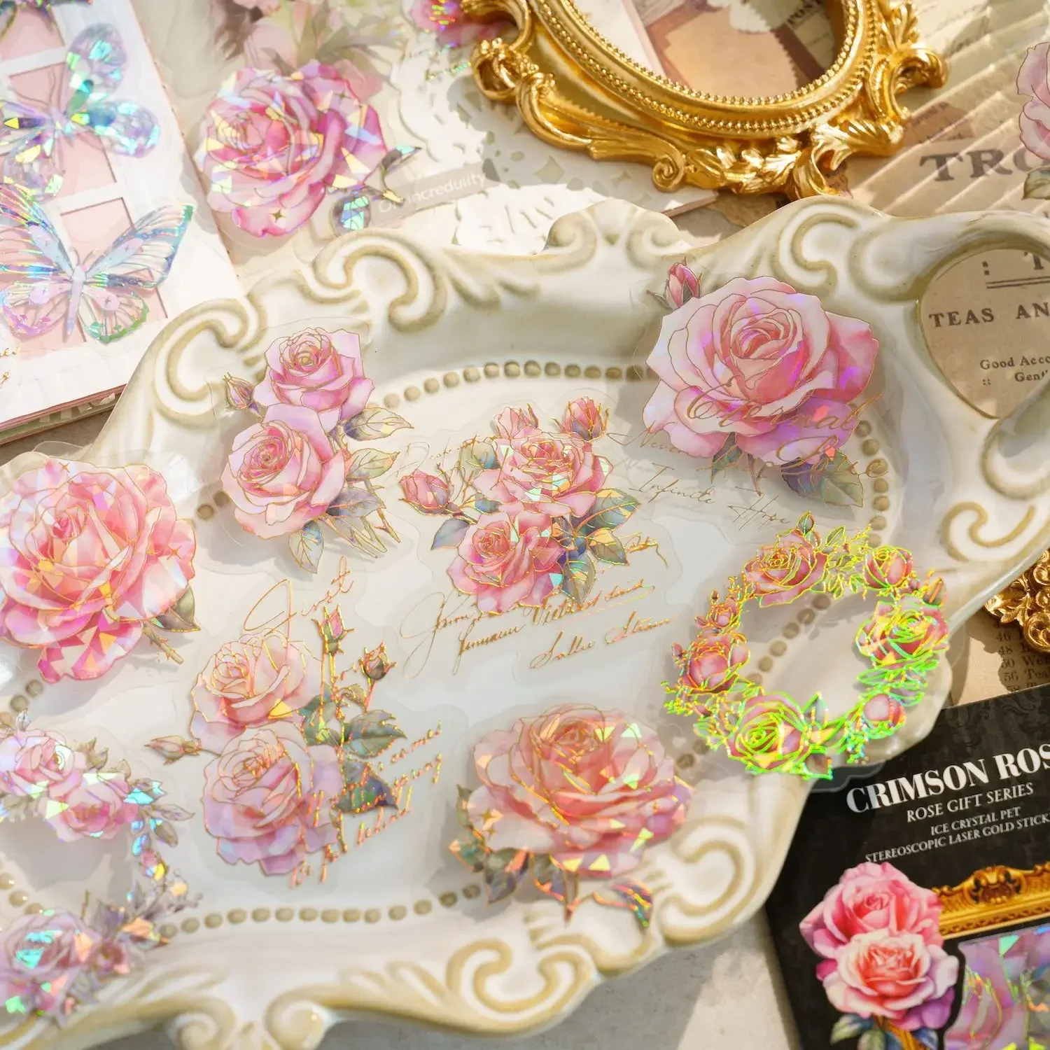 

20 шт./пакет, подарок в виде розы, прозрачные наклейки для домашних животных, ретро-ракушка, свет, позолота, растения, цветы, рамка для альбома, скрапбукинг, коллажи