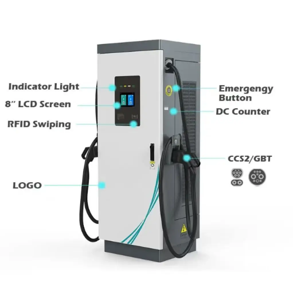 Commercial 60KW-240KW DC EV Fast Charger Station OCPP CCS/CHAdeMO/GBT Floor-Standing with 220v Charging Pile Input New Condition