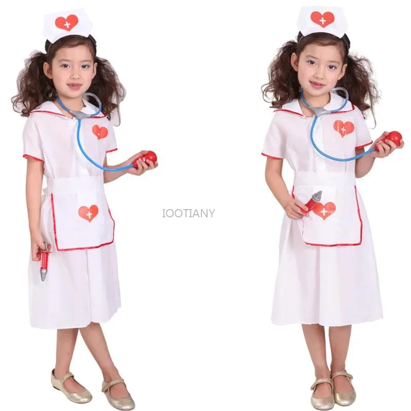 Sexy Nurse Doctor Cos Props Performance Set White Kids Doctor Nurse Costume Children Girls Fancy Dress For Carnival Party Outfit