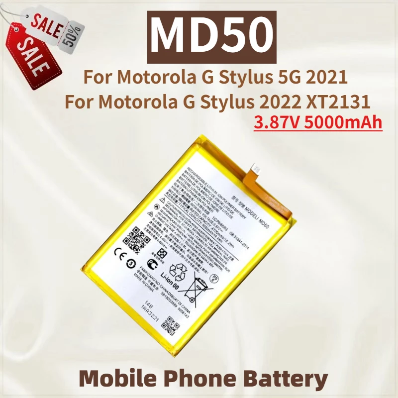 

High Quality MD50 Mobile Phone Battery 3.87V 5000mAh For Motorola G Stylus 5G 2021 For Motorola G Stylus 2022 XT2131 Brand New