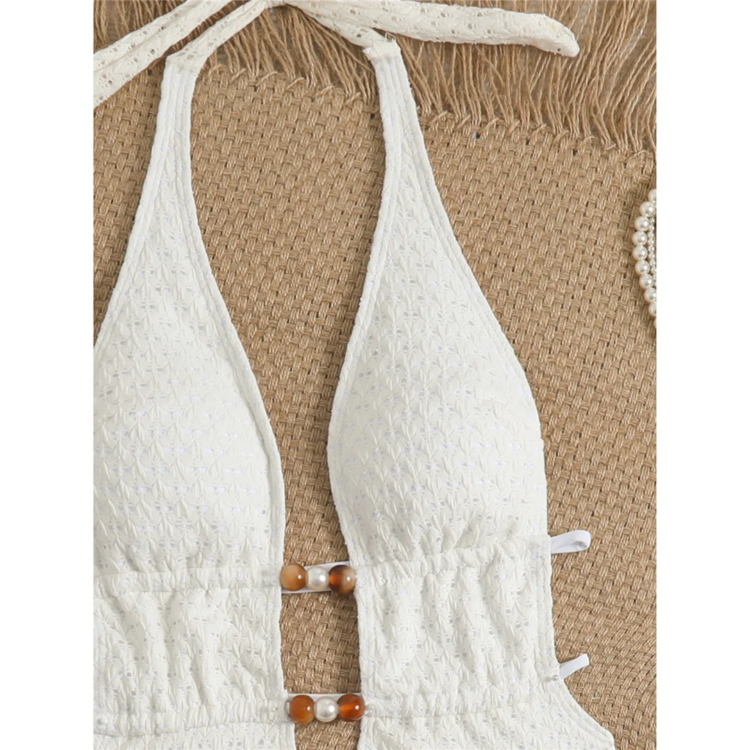 Tiefes V-Ausschnitt-Design, trägerloses, rückenfreies Einteiler-Badeanzug für Damen, Monokini mit hohem Beinausschnitt, gepolstert, Badebekleidung, Badeanzug, Modell V8028. – Detail 7