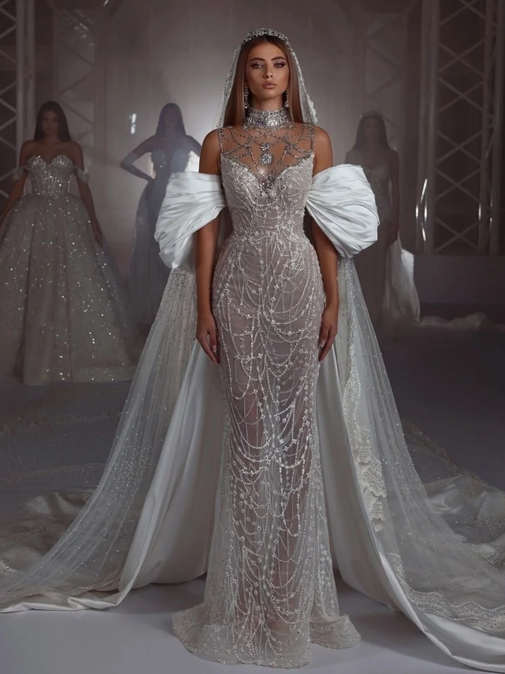 DTLumika Sweetheart Wedding Dress Off Shoulder Puff Sleeves Beaded Cathedral Train Bridal Gown Vestidos De Novia Customized