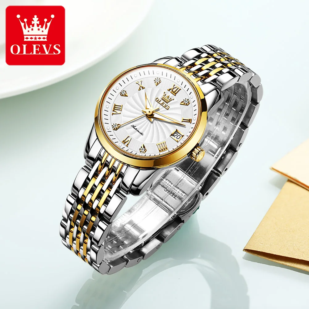 OLEVS Automatic Mechanical Watch for Women Luxury Top Brand Ladies Wristwatch Waterproof Luminous Stainless Steel Girls Watches