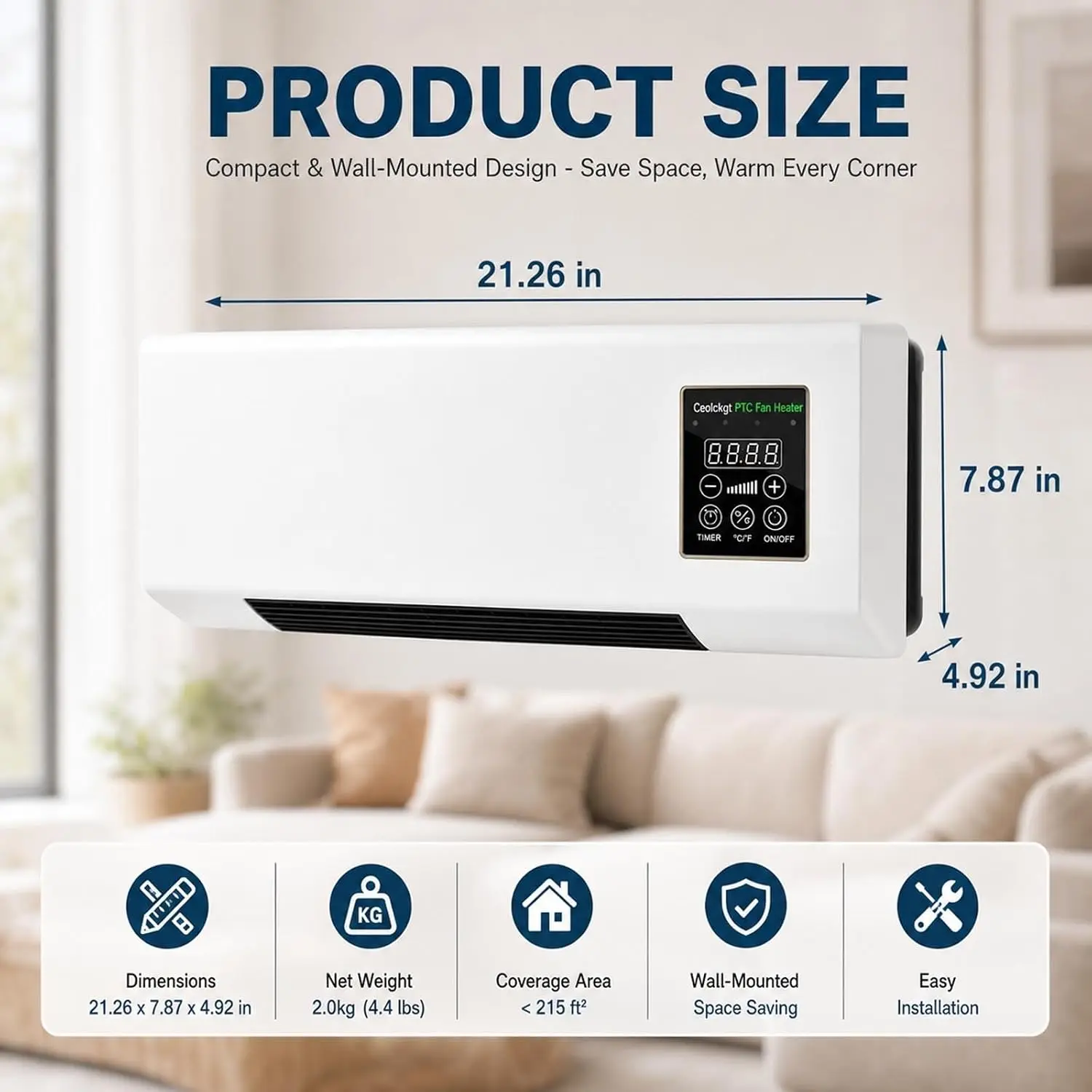 Quiet Wall Mounted Air Conditioner Fan, 2-in-1 Portable Heating and Cooling Combo, 1800W Smart Mini AC Unit with Remote Control Timer for Home Living Room Basement(White)