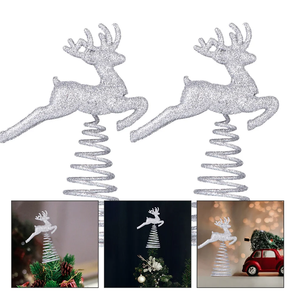 

2Pcs Elk Shaped Christmas Tree Topper Lightweight Compact Xmas Decoration Gift Christmas Tree Topper Xmas Decorations