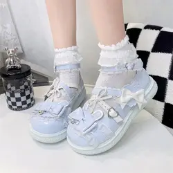 Pink Bow Sweet Cute Causal Sandals Women Harajuku Style Lolita Round Toe Shoes Ladies Ribbon Kawaii Princess Flat 2023 New