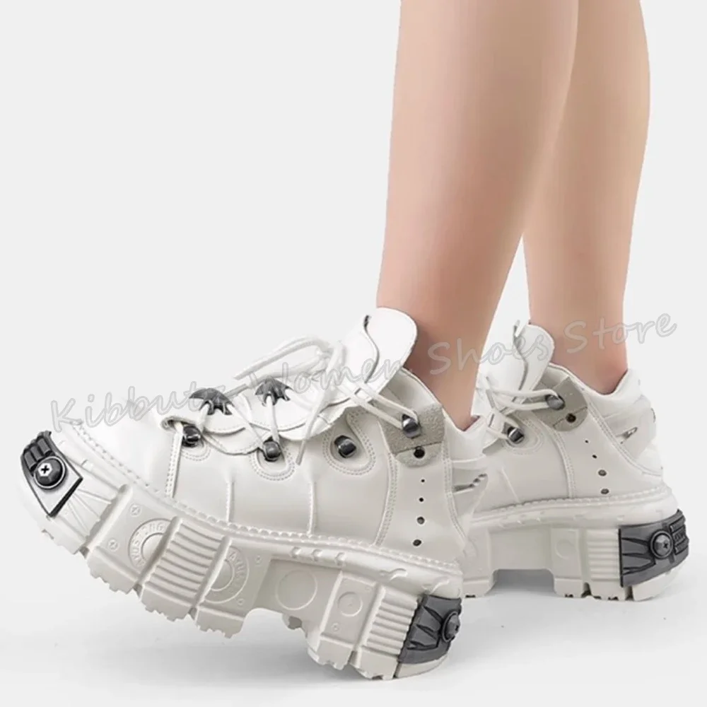 

Metal Toe Thick Bottom Sneaker Gothic Platform Punk Rock Lace-Up Novelty Leather Solid Color Fashion Elegant Sexy Concise Shoes