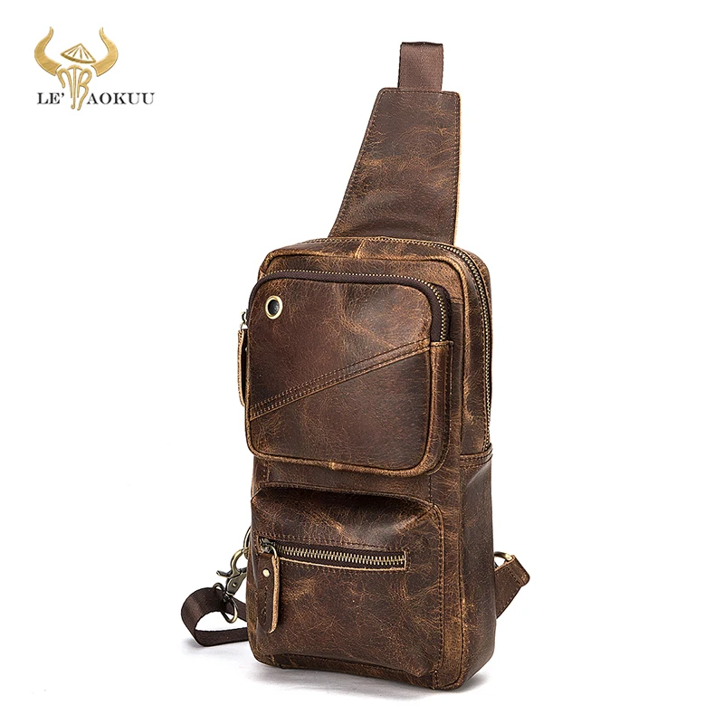 New Hot Sale Real Top Quality Leather Retro Sling Chest Bag 8\