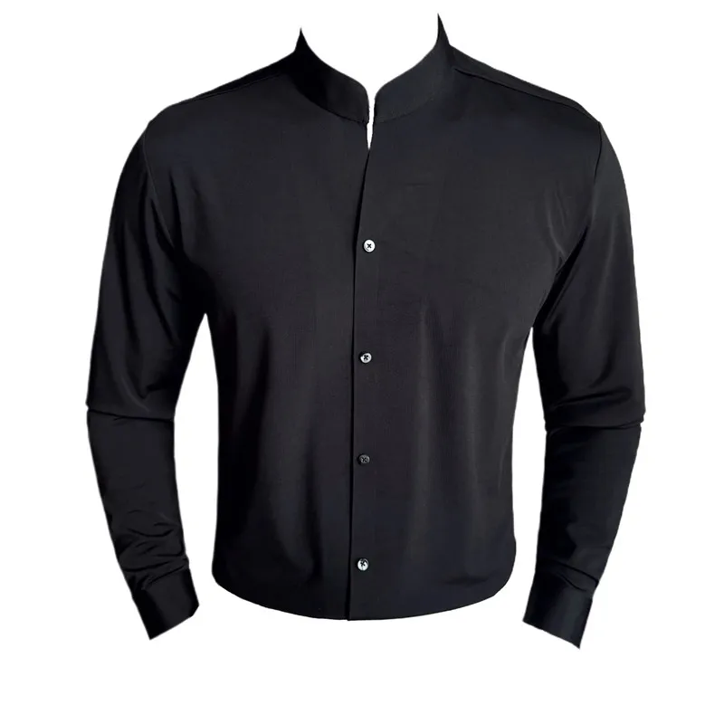 جديد النمط الصيني الوقوف طوق كم طويل قميص عالية مطاطا الهراء سلس رجال الأعمال سليم صالح عادية حفلة موسيقية قمصان البدلات الرسمية #6