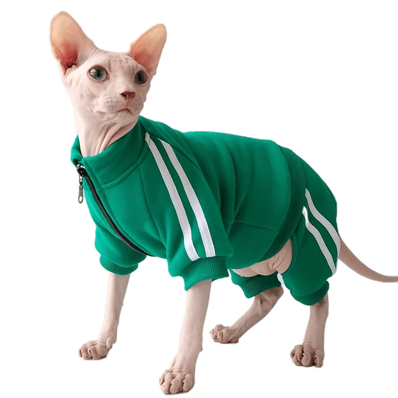 Sphinx Hairless Cat Clothes Autumn Winter Velvet Four-legged Devon Rex Clothes Anti-pinch Zipper Outfit Kitten Clothes