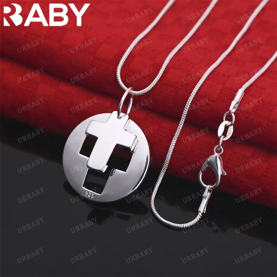 

URBABY 40-75cm 925 Sterling Silver Cross Pendant Necklace For Women Men Charm Trend Birthday Gifts Fashion Party Fine Jewelry