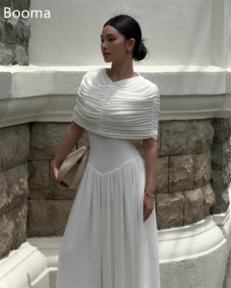 Booma A ライン O ネックロングシンプルなウェディングドレスプリーツエレガントなフロアフリート花嫁ドレスカスタムメイド 2025
