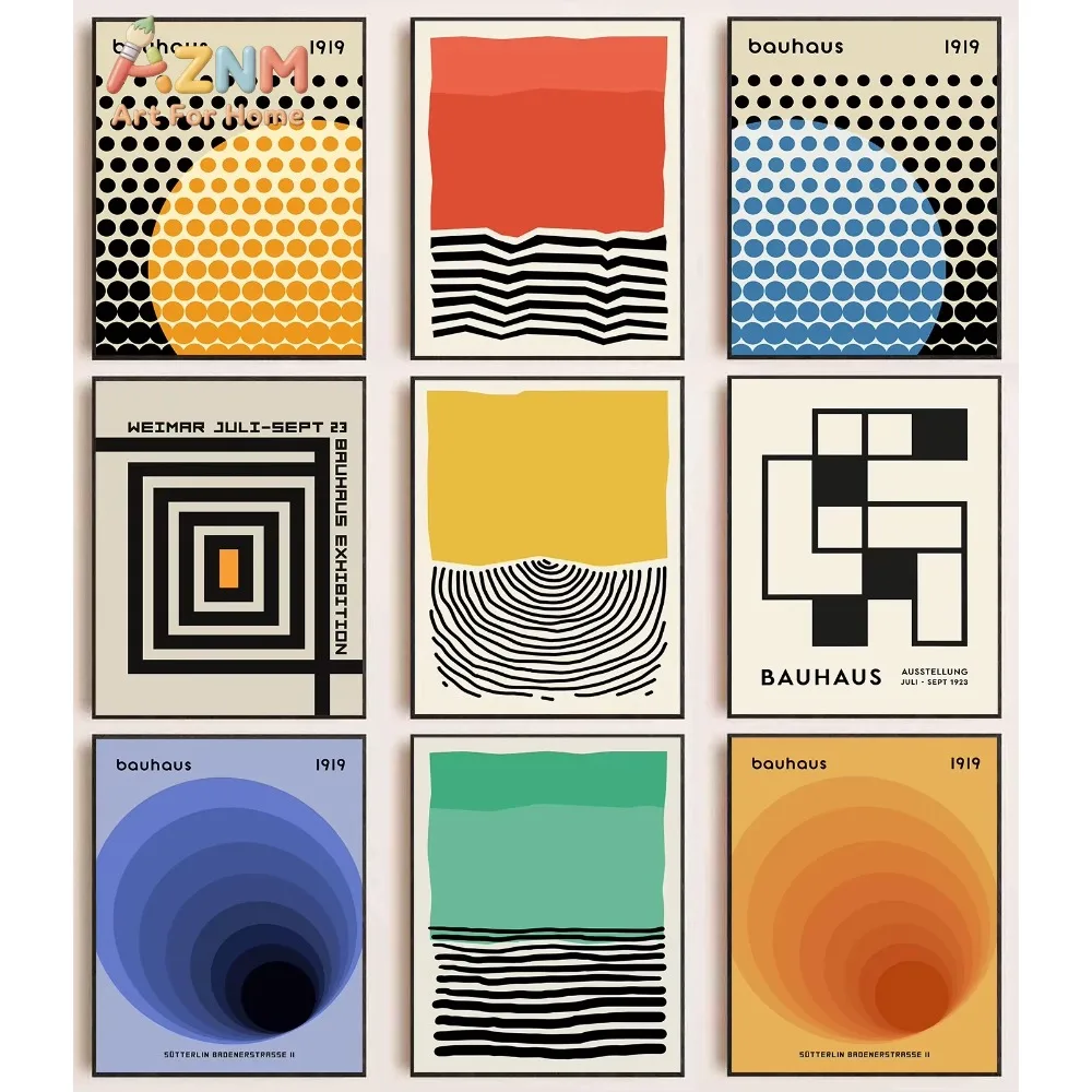 

1pc Modernist Bauhaus Geometric Canvas Poster Living Room Wall Art Retro Prints Mid Century Home Decorative Wall Art Painting