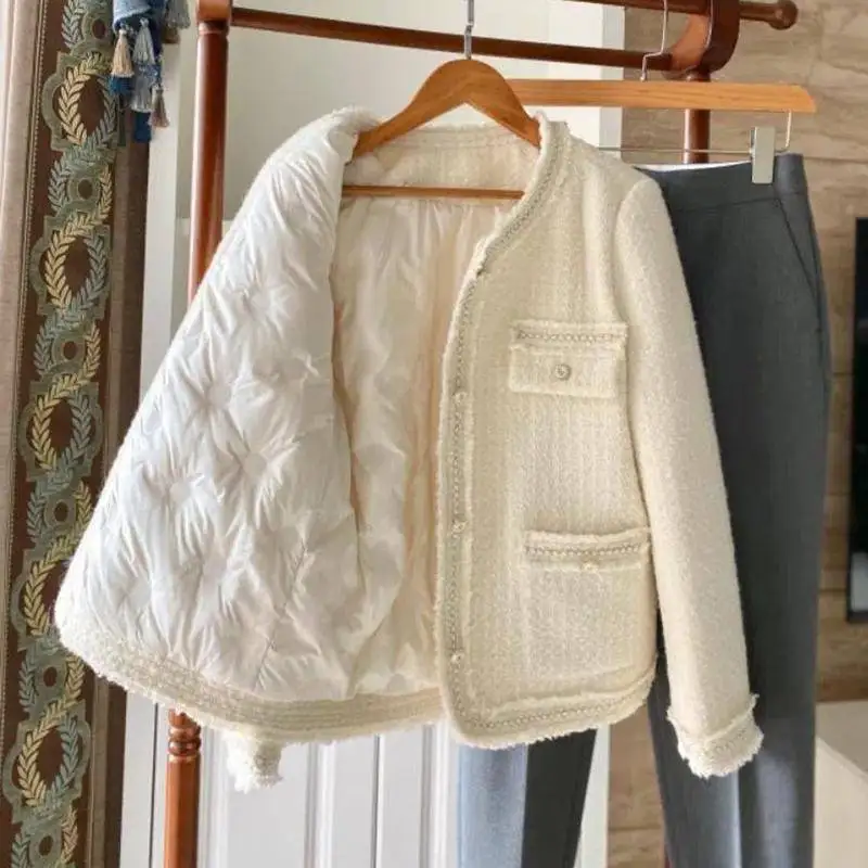 

Tweed Jacket Mid Woman Womens Winter Multi-Functional Stretchy Flaps Bohemian Three-Dimensional O-Neck Pantelled Bomber Rib Lady