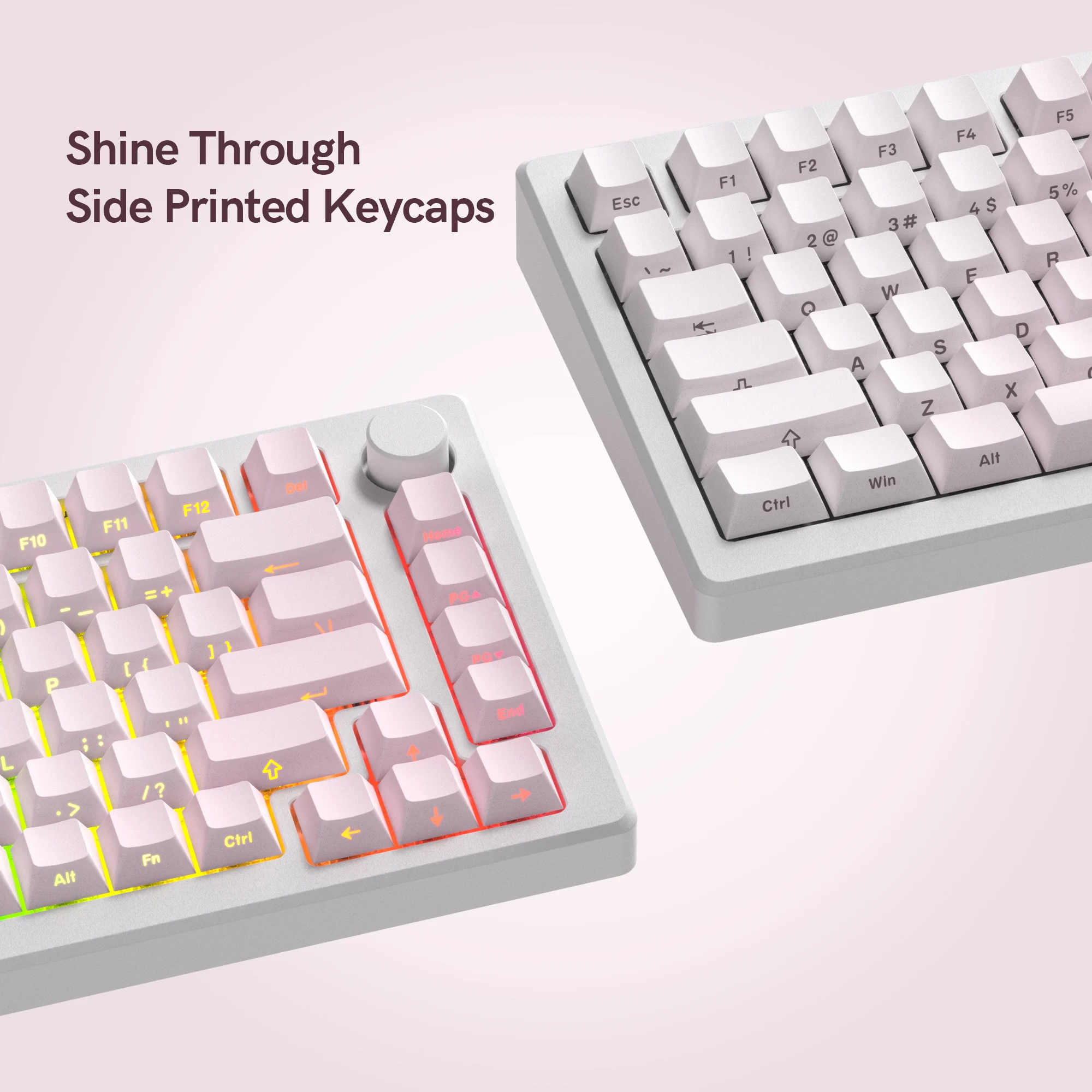 Imagem -05 - Gradiente Rosa Branco Side Print Keycaps Brilho Através de Pbt Double Shot Backlit Teclado Mecânico mx 108 87 84 64 61 121 Chave