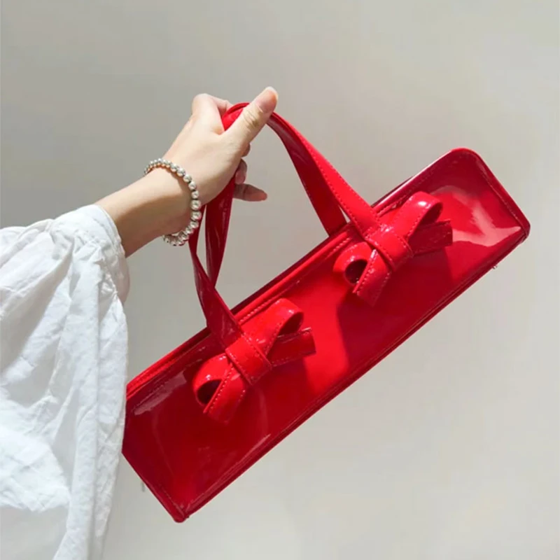 Women\'s Handbag 2024 New Y2K Internet Celebrity Hot Girl Tote Purse Fashion Designer Brand Patent Leather Bright Leather Bow bag